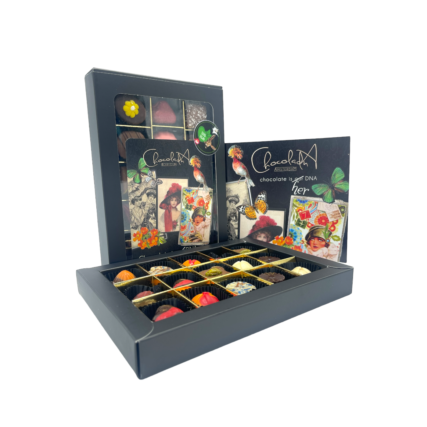 
                  
                    Vegan Moederdag Design Chocolademix Bonbons (15) met Gratis Poëzie-Album en kaart.
                  
                