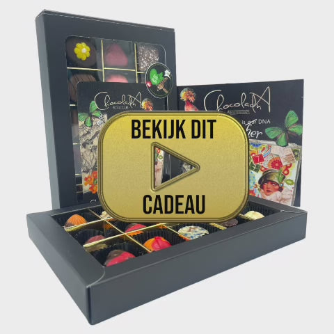 
                  
                    Video laden en bekijken in, Vegan Moederdag Design Chocolademix Bonbons (15) met Gratis Poëzie-Album en kaart.
                  
                