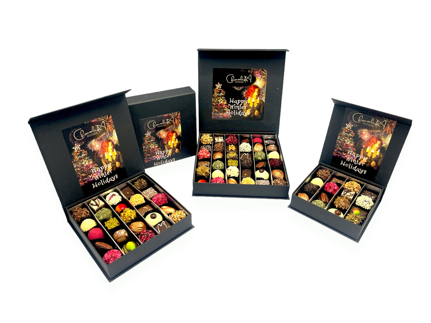 
                  
                    Happy Holidays Chocolate 5 boxes of luxury chocolate &amp; truffle assortment small 4 pieces
                  
                