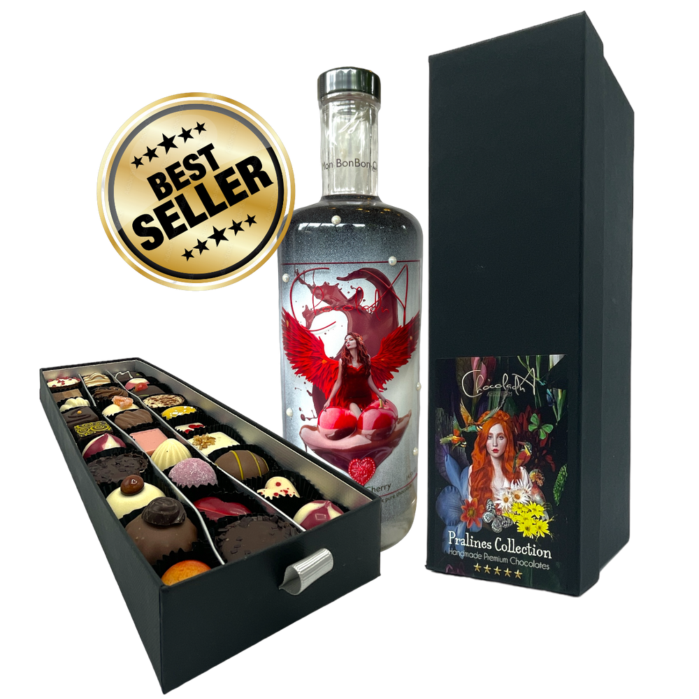 Chocolate pralines with special liqueurs of your choice in a luxurious ChocolaDNA drawer box