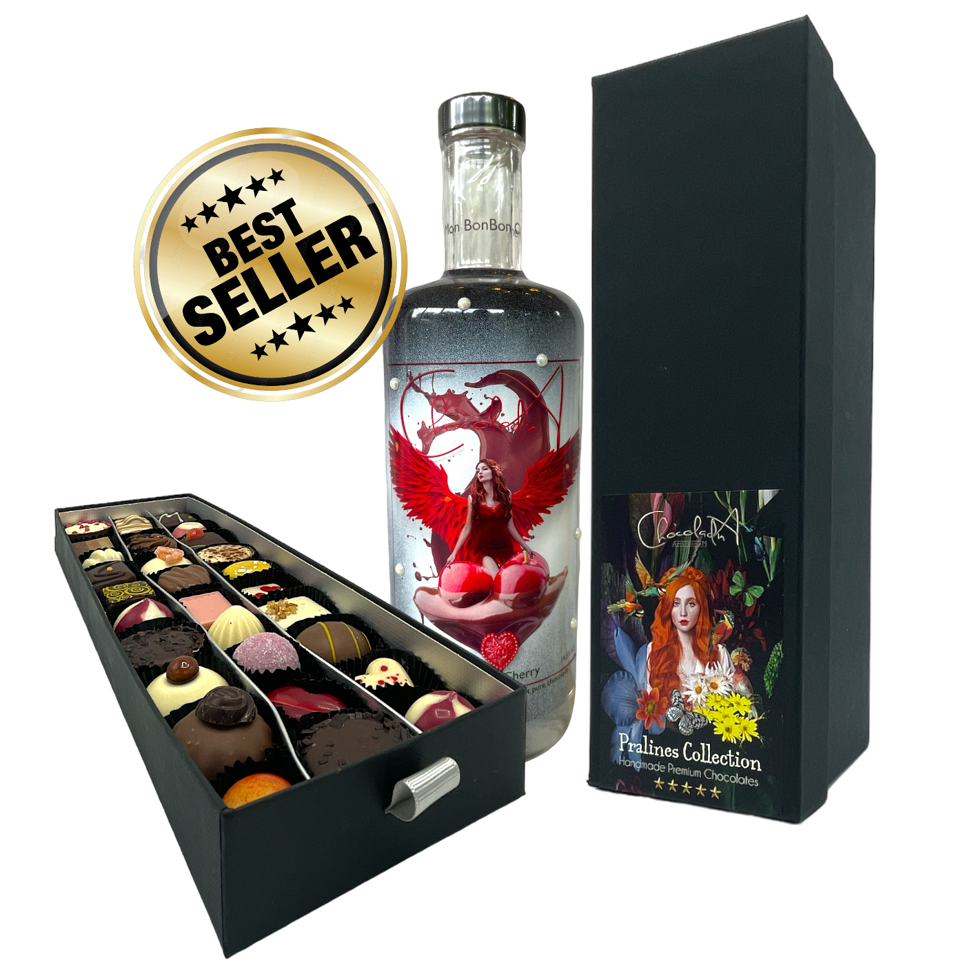 
                  
                    Chocolate pralines with special liqueurs of your choice in a luxurious ChocolaDNA drawer box
                  
                
