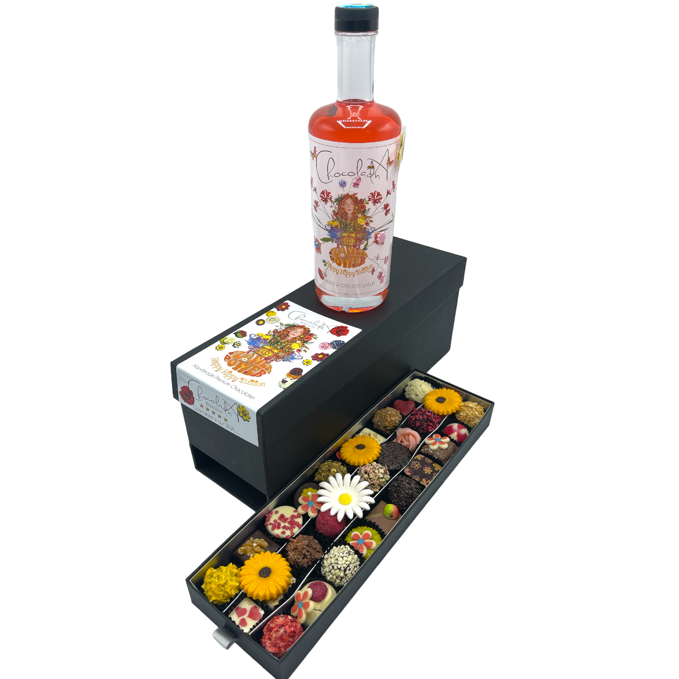 
                  
                    Flower Power Chocolate truffles with floral liqueur in luxurious ChocolaDNA drawer box
                  
                