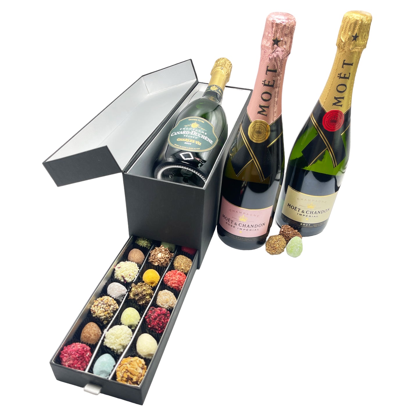 
                  
                    Champagne en Chocolade in ladeboxen met Winter Holiday design
                  
                